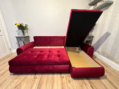 Berlin Universal Corner Sofa Bed with Storage – Maroon – Left or Right Facing – Modern Convertible Sofa Bed UK