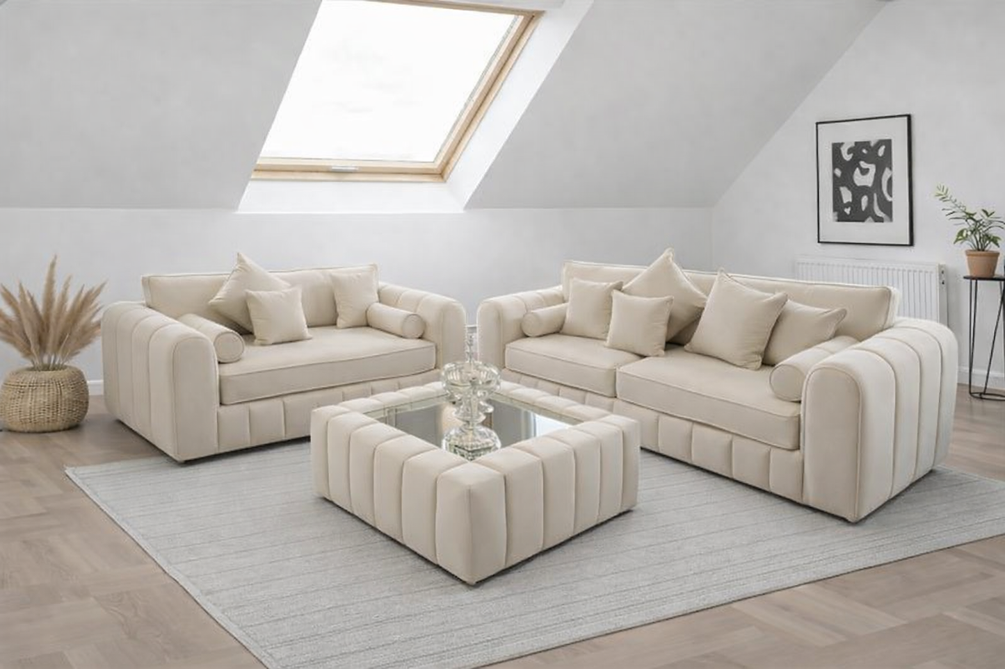 Lilly 3 +2 seater sofa with coffee table in Cream