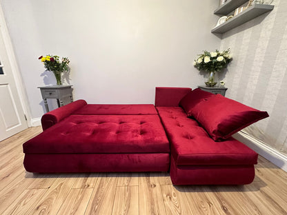 Berlin Universal Corner Sofa Bed with Storage – Maroon – Left or Right Facing – Modern Convertible Sofa Bed UK
