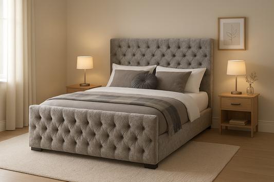 Luxury Chesterfield Crushed Velvet Bed Frame with Optional Mattress – Grey
