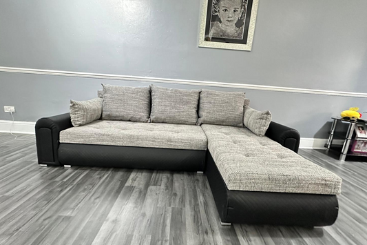 Berlin Universal Corner Sofa Bed with Storage – Grey Black – Left or Right Facing – Modern Convertible Sofa Bed UK