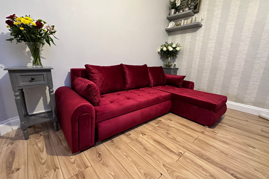 Berlin Universal Corner Sofa Bed with Storage – Maroon – Left or Right Facing – Modern Convertible Sofa Bed UK